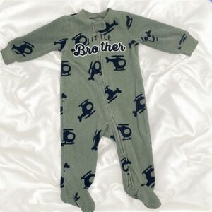 Carter's Green Helicopter Print Footie Fleece PJ’S